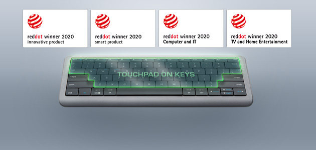 Prestigio Click&Touch multimedijska touchpad tipkovnica osvojila je četiri Red Dot nagrade u sklopu dodjele istoimenih nagrada za 2020. godinu za izvanrednu kvalitetu dizajna.